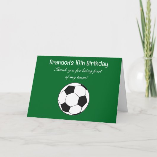 10歳の誕生日 サッカー スポーツ 男の子 サンキューカード (正面)