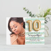 10歳の誕生日 ストライプ ゴールド ポートレート 招待状 (スタンド正面)