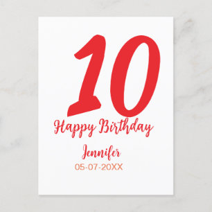10歳の誕生日 テンプレート 赤 名前 日付 年 ポストカード