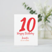 10歳の誕生日 テンプレート 赤 名前 日付 年 ポストカード (スタンド正面)