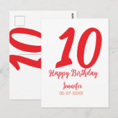 10歳の誕生日 テンプレート 赤 名前 日付 年 ポストカード (正面/裏面)