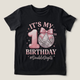10歳の誕生日 ディスコボール ピンクのリボン ダブルディジット トライブレンドTシャツ