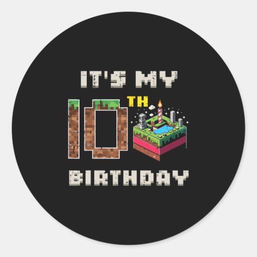 10歳の誕生日 ピクセルゲーム 10ケーキ ゲーマー 男の子 キッズ ラウンドシール (正面)