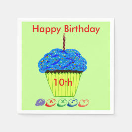 10歳の誕生日 ブルーカップケーキ 年齢自由テンプレート スタンダードカクテルナプキン