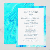 10歳の誕生日 ブルー アブストラクト アーティスティック クール オーダーメイド 年齢 招待状 (正面/裏面)