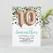 10歳の誕生日 ローズゴールド ミント コンフェッティ 招待状 (スタンド正面)