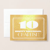 10歳の誕生日:名前 + アールデコ調のデザイン「10」 箔カード (封筒付き正面)
