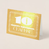 10歳の誕生日:名前 + アールデコ調のデザイン「10」 箔カード (正面)