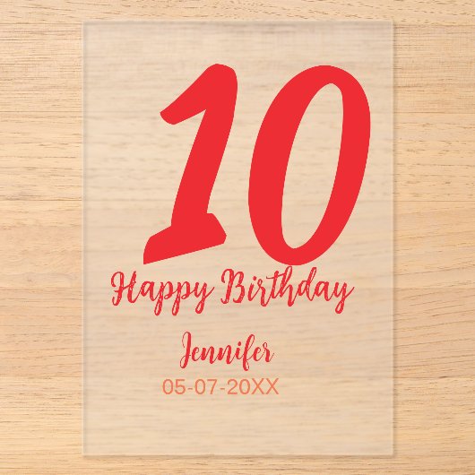 10歳の誕生日 名前 日付 年 テンプレート 赤 (正面)