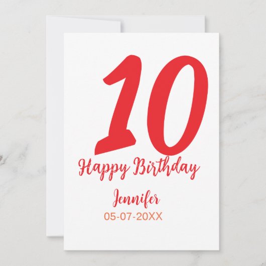 10歳の誕生日 名前 日付 年 赤 テンプレート (正面)