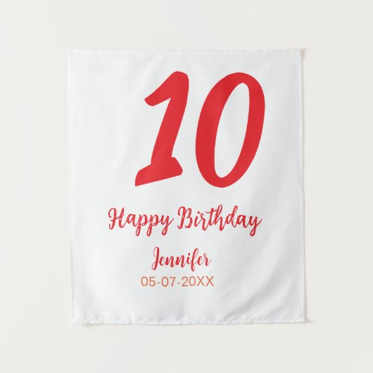 10歳の誕生日 名前 日付 年 赤 テンプレート タペストリー (正面)