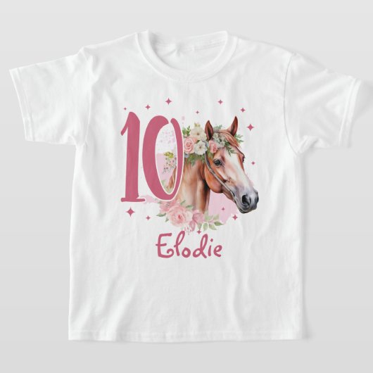 10歳の誕生日 女の子 馬 パステルピンク 10歳 Tシャツ (レイダウン)