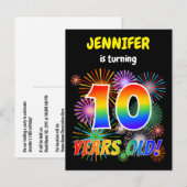 10歳の誕生日 - 楽しい花火、虹の「10」 ポストカード (正面/裏面)