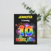 10歳の誕生日 - 楽しい花火、虹の「10」 ポストカード (スタンド正面)