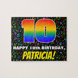 10歳の誕生日 — 楽しい、カラフルな音楽記号と「10」 ジグソーパズル