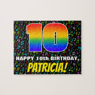 10歳の誕生日 — 楽しい、カラフルな音楽記号と「10」 ジグソーパズル