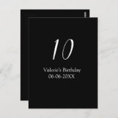 10歳の誕生日 白 黒 名前 日付 筆記体 ポストカード (正面/裏面)