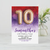 10歳の誕生日 紫の水彩招待状 招待状 (スタンド正面)