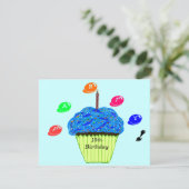10歳の誕生日 青と緑のカップケーキ パーティー どの年齢でも 招待状 (スタンド正面)