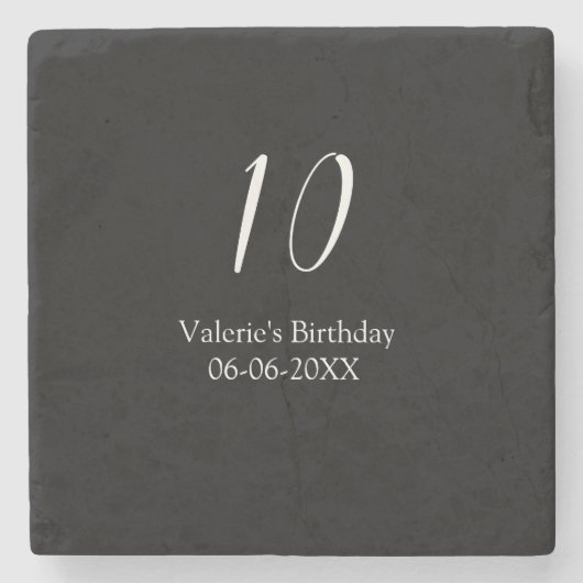 10歳の誕生日 黒 白 名前 日付 書道 ストーンコースター (正面)