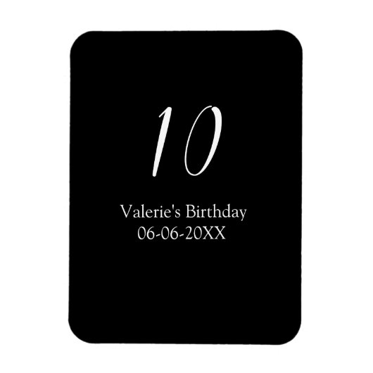 10歳の誕生日 黒 白 名前 日付 書道 マグネット (縦)