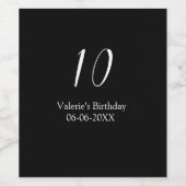 10歳の誕生日 黒 白 名前 日付 書道 ワインラベル (シングルラベル)