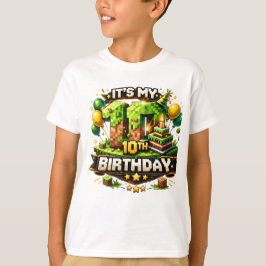 10歳の誕生日Tシャツ - ピクセルブロックの誕生日デザイン Tシャツ