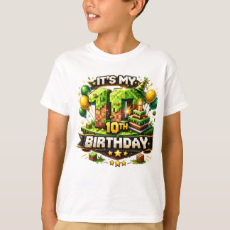 10歳の誕生日Tシャツ - ピクセルブロックの誕生日デザイン Tシャツ