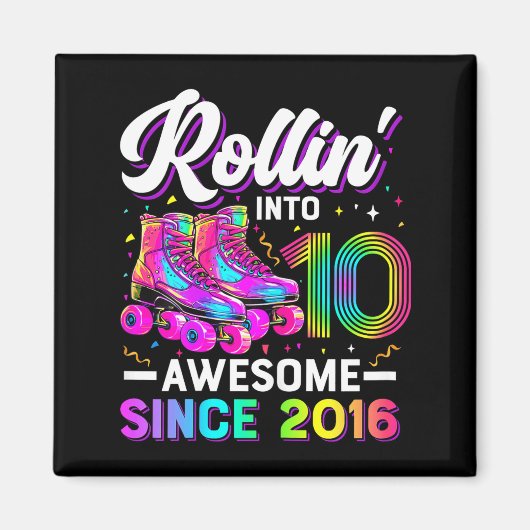 10歳の誕生日Tシャツ 女の子 ローラースケート マグネット (正面)