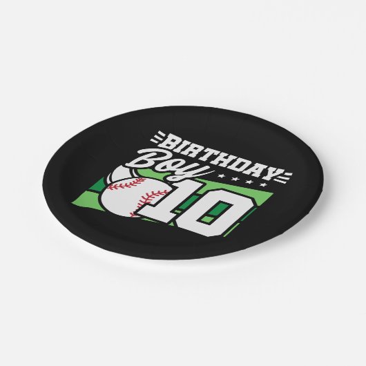 10歳の野球パーティーテーマ10誕生日少年 ペーパープレート (アングル)