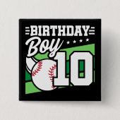 10歳の野球パーティーテーマ10誕生日少年 缶バッジ (正面)