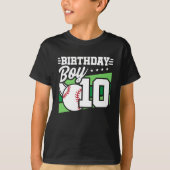 10歳の野球パーティーテーマ10誕生日少年 Tシャツ (正面)