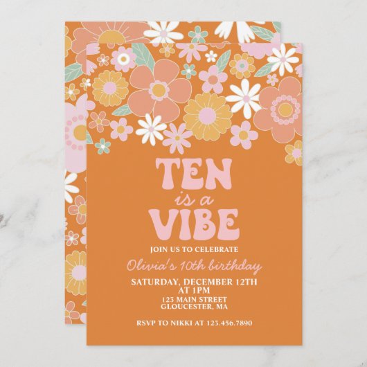 10歳はヴィベGroovyレトロフローラ10歳 招待状 (正面/裏面)