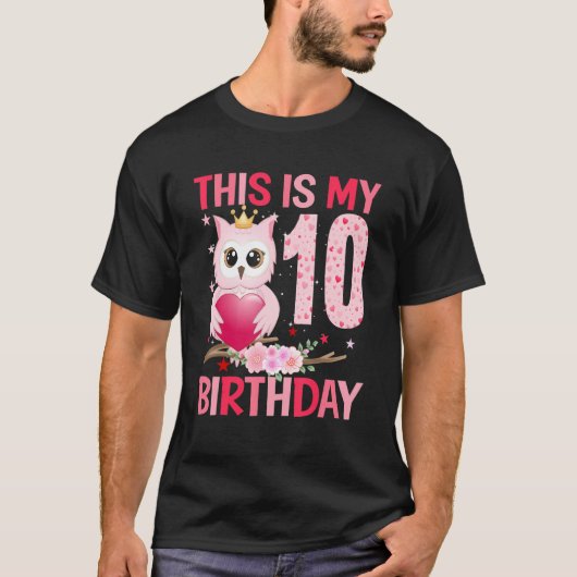 10歳ガールズフクロウ10誕生日2 Tシャツ (正面)