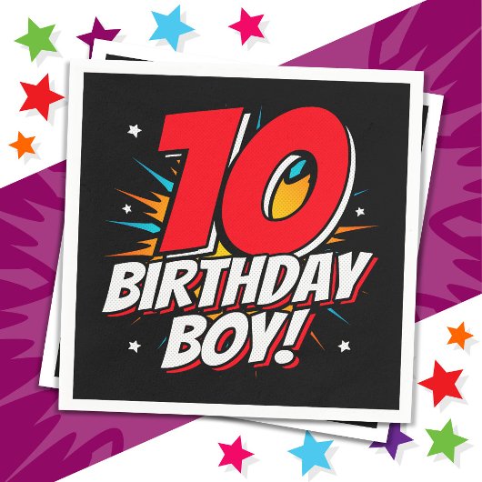 10歳スーパーヒーロー誕生日ボーイ10誕生日 スタンダードカクテルナプキン