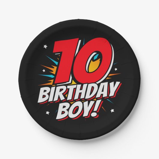 10歳スーパーヒーロー誕生日ボーイ10誕生日 ペーパープレート (正面)