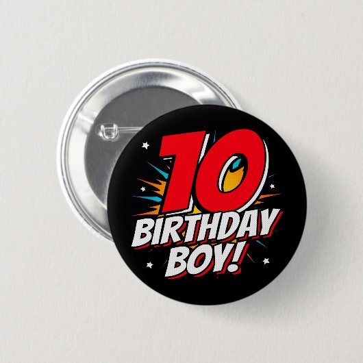 10歳スーパーヒーロー誕生日ボーイ10誕生日 缶バッジ (正面&裏面)