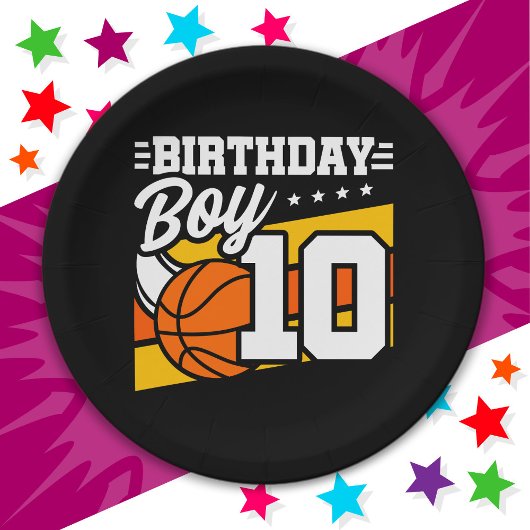 10歳バスケットボールパーティー10誕生日少年 ペーパープレート