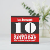 10歳誕生パーティー黒赤白W01A 招待状 (スタンド正面)