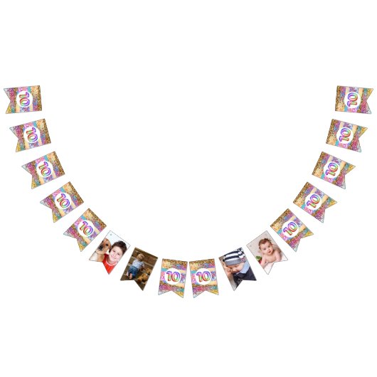 10歳誕生日の虹のグリッターDIYフォトチルドレンズ バンティングフラッグ (全)