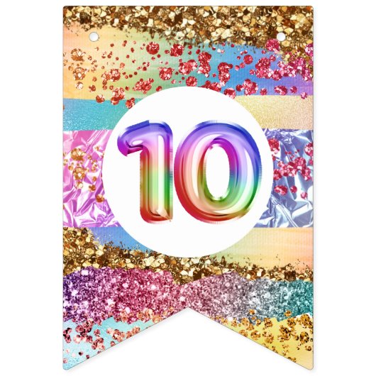 10歳誕生日の虹のグリッターDIYフォトチルドレンズ バンティングフラッグ (第1の旗)