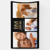 10歳誕生日写真コラージュ黒金ゴールドタイポグラフィ  横断幕 (縦)