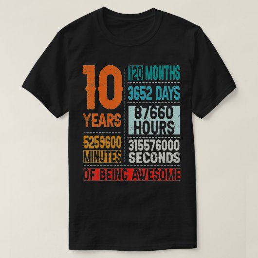 10歳120カ月素晴らし10誕生日 Tシャツ (デザイン正面)