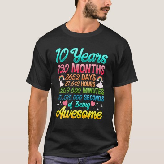 10歳120ヶ月の誕生日パーティーの虹 Tシャツ (正面)