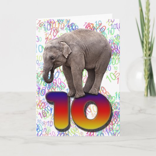 10歳、象の誕生日カードおめでとう カード (正面)