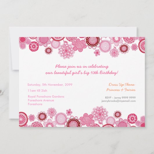 10番目の誕生日ピンクのパーティの招待状写真カード 招待状 (裏面)