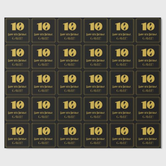 10番目の誕生日-インスパイアアールデコの外観「10」 & Name ラッピングペーパー (フラット)