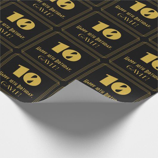 10番目の誕生日-インスパイアアールデコの外観「10」 & Name ラッピングペーパー (角)