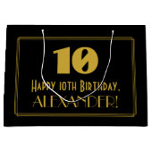 10番目の誕生日:インスパイアアールデコの「10」の外観と名前 ラージペーパーバッグ (正面)