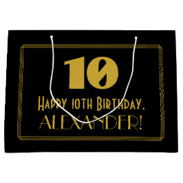 10番目の誕生日:インスパイアアールデコの「10」の外観と名前 ラージペーパーバッグ